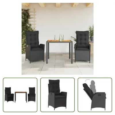 Produktbild von The Living Store 3-tlg. Garten-Essgruppe mit Kissen Schwarz Poly Rattan