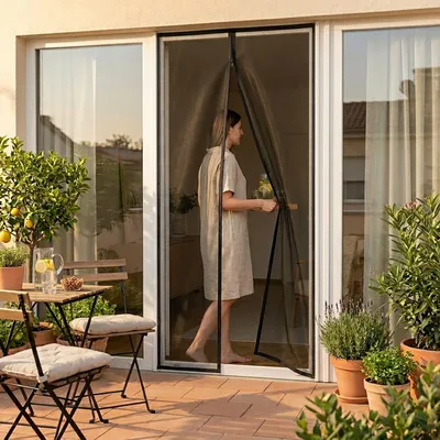 Produktbild von BURI Fliegennetz Magnet 100x210 cm Schwarz – Türfliegengitter mit selbstschließendem Magnetverschluss, Moskitonetz ohne Bohren, Insektenschutz für Balkon & Terrasse, haustier- und kinderfreundlich