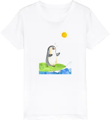 Produktbild von Mr. & Mrs. Panda Kleinkinder T-Shirt Pinguin Surfer 7-8 Jahre (122/128) - Weiß - Geschenk, Motiviert, Hawaii, Pinguine, Teenager, Öko Kinder, Urlaub, Kindershirt, Jungen