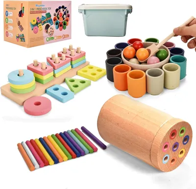 Productafbeelding van Montessori speelgoed - 1 houten leren fijne motoriek speelgoed regenboog kleur sorteren speelgoed voor peuters - Voorschoolse matching