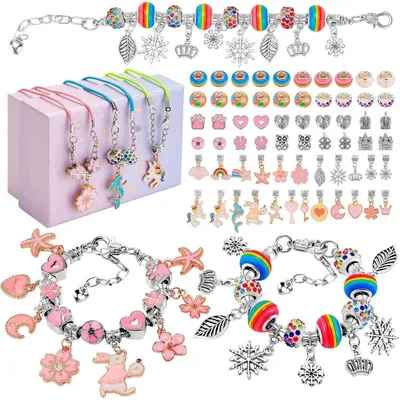 Image de Kit de création de bracelets et colliers pour filles, avec pendentifs et perles, coffret de 6 pièces