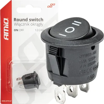 Produktbild von Schwarzer Kipphebel-Schalter 12V 230V Rund ON-OFF-ON AMIO-03614