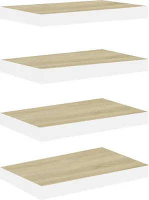 Obrázok produktu pre Plávajúce nástenné police 4 ks dubové a biele 40x23x3,8 cm MDF