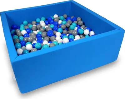 Produktbild von Bällebad 110x110x40cm azurblau – Mit 600 Bällen / türkis, blau, weiß, grau