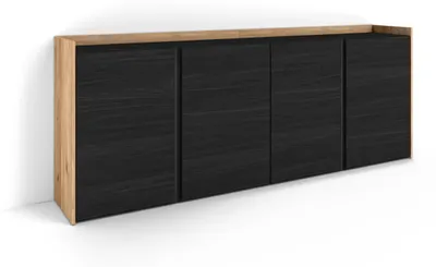 Produktbild von Sideboard, Highboard, 207x80x35 cm, 4 Türen, Wohnzimmer, Küche, Schwarz Eiche