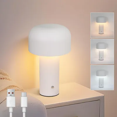 Image de ZMH Lampe de table Sans fil Batterie Lampe de table LED Lampe de chevet Rechargeable 2W Lampe champignon Dimmable Salon Lampe de nuit USB Petite lampe de nuit Moderne Blanc pour bureau Table de nuit Chambre à coucher