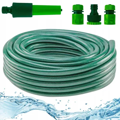 Produktbild von VERTO Gartenschlauch 1/2 Zoll - 20 m + Wasserspritze + 3 Stück Anschluss Kit | Gartenbewässerung Komplettes Starterset