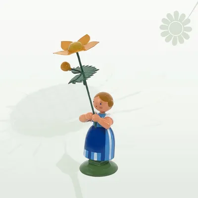 Productafbeelding van Miniatuurbeeld van een bloemenmeisje met boterbloemen, hoogte 12 cm, nieuw