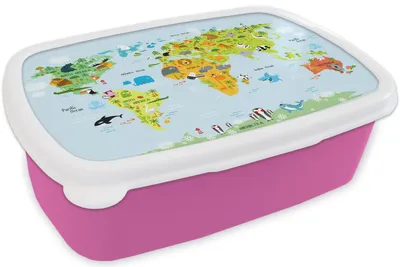 Produktbild von KitchenYeah® Lunchbox Brotzeit Brotdose 17x11 cm Weltkarte - Kinder - Tiere - Natur - Jungen - Mädchen Kinder Brotzeitdose - Lunchpaket - Brotkasten  - Sandwich Box