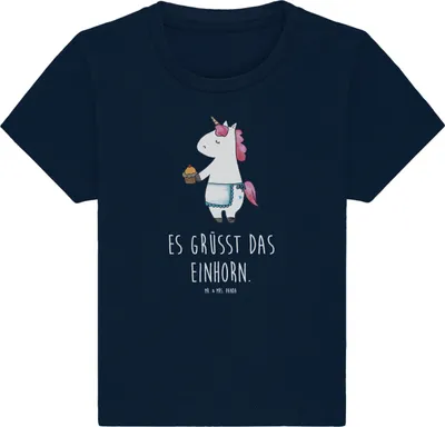 Produktbild von Mr. & Mrs. Panda Babyshirt Einhorn Muffin 12. - 18. Monat - French Navy - Geschenk,  T-Shirt, Geburtstag, Organic Baby Shirt, Unicorn, Baumwollshirt, Kekse, Top