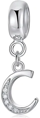 Productafbeelding van Damen Initial Charms, bedel van 925 sterling zilver met een letter van A tot Z, bezet met zirkonia. Compatibel met Europese armbanden en kettingen. Gatmaat: 4,5 mm