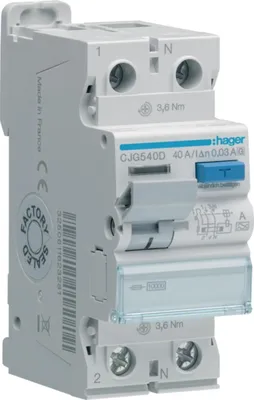 Image de Disjoncteur différentiel Hager, 1P+N, 40 A, 30 mA, A, G, 1 pièce.