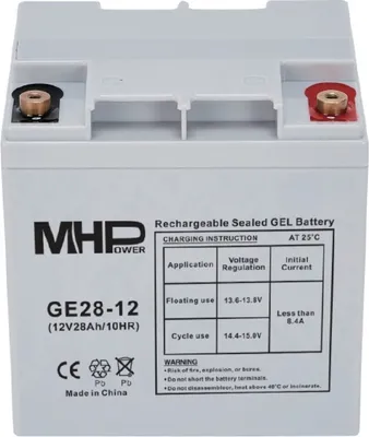 Image de MHPower GE28-12 Batterie gel 12 V/28 Ah, borne T2 - M6, cycle profond