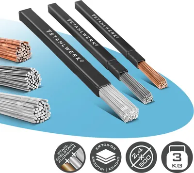 Produktbild von STAHLWERK Schweißstäbe Set ER70S-G3, ER307Si & ER4043Si5 2,5/2,4 x 500 mm je 1kg