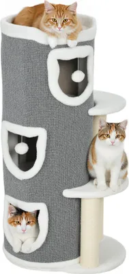 Produktbild von PawHut Kratztonne, 101 cm hoch Katzentonne mit Höhle, Spielball, Plüschrand