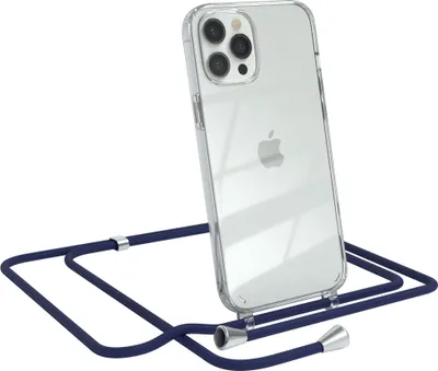 Produktbild von EAZY CASE Handykette kompatibel mit Apple iPhone 12 Pro Max, Handyhülle mit Umhängeband, Handykordel, Schutzhülle Clear, Band in Blau