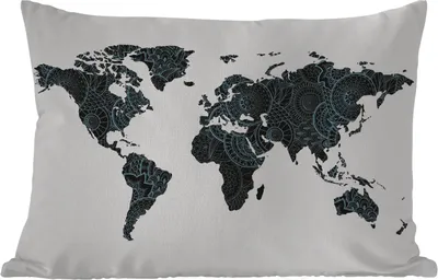 Produktbild von MuchoWow® Outdoor Kissen - Weltkarte - Mandala - Blau - Kind - Junge - Mädchen - 60x40 cm - Wetterfest - Lounge Kissen - Zierkissen - Kissen für Innenräume