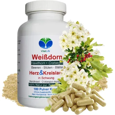 Produktbild von Weissdorn Weißdorn 180 Pulver Kapseln - Blätter Blüten Beeren - Ohne Zusatzstoffe Natur Pur.