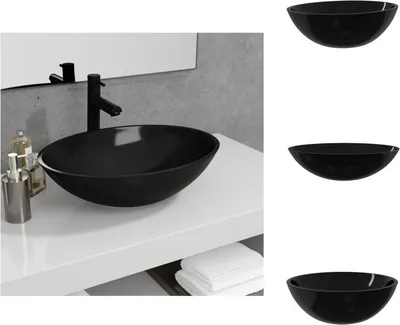 Zdjęcie produktu dla vidaXL Szklana umywalka 50x37x14 cm czarna - Umywalka łazienkowa