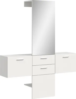 Produktbild von Garderoben-Set >Vaga< (3-teilig) Klappen, Schukästen, Spiegel / Weiß - 156x190x36cm (BxHxT)