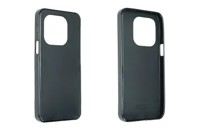 Two black phone cases are shown against a white background.
