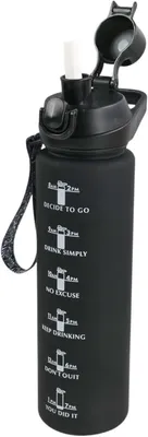 Produktbild von Sport Trinkflasche 1 l, mit Strohhalm, Skala, schwarz, für Radfahren