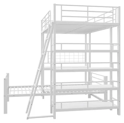 Produktbild von Hochbett 90x200 cm - Weißes Metallhochbett mit Stauraumablagen - Platzsparendes Kinderbett