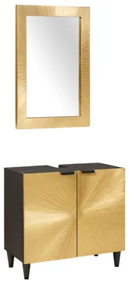Obrázok produktu pre Set kabinetov do kúpeľne 2 ks Čierna a mosadz 62 x 33 x 58 cm