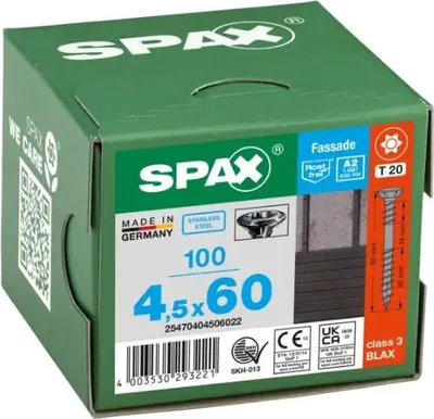 Produktbild von Spax Fassadenschraube Edelstahl A2 4,5 x 60 mm 100 Stk. Schwarz