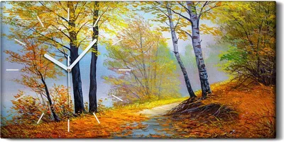 Produktbild von Dekor Leinwand Uhr Wandbilder 60x30 Landschafts Wälder Bäume Wald Herbst - weiße Hände