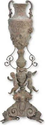 Produktbild von Casa Padrino Barock Bronze Vase auf Ständer Antik Grau H. 154 cm - Barock Deko