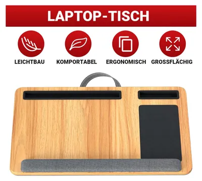Produktbild von Faziango Laptoptisch, Laptopkissen mit Card Slot Design, Tragbare Laptop-Ständer, Notebook Knietablett, mit Mauspad, mit Griff