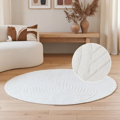 Produktbild von Tapiso Teppich HYGGE Modern Rund Weiß Wohnzimmer Schlafzimmer 240 x 240 cm