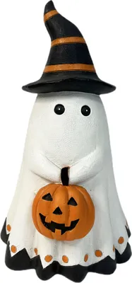 Produktbild von Halloween-Geisterstatue, kleiner weißer Geist mit Kürbisfigur, süßes Geisterharz-Tischornament für Halloween-Dekoration im Innen- und Außenbereich