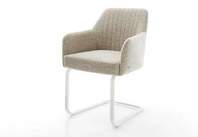 Produktbild von DELIFE Freischwinger Greg-Flex Webstoff Soft Beige Freischwinger flach Weiß Taschenfederkern