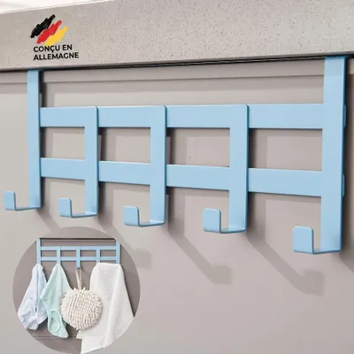 Produktbild von DEKAZIA® Türgarderobe zum Einhängen Blau Bunt – Türhaken Kinderzimmer Kleiderhaken Tür