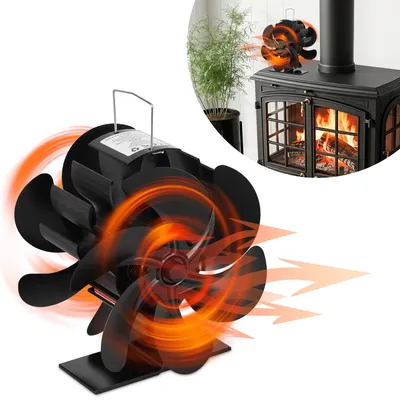 Obrázek produktu pro ISOISL 12, ventilátor do krbové vložky s 12 lopatkami, oboustranný, ventilátor pro kamna, topný ventilátor poháněný teplem, bez nutnosti elektrického napájení, s teploměrem pro kamna na dřevo