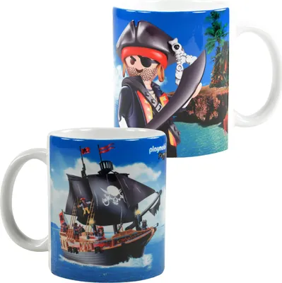 Produktbild von PLAYMOBIL Tasse - Piraten Kaffeetasse Becher Kaffeebecher aus Keramik Blau 320 ml