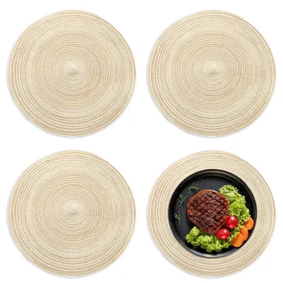 4 runde Platzsets, 30 cm, Baumwollgarn, hitzebeständig, rutschfest, beige