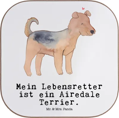 Produktbild von Mr. & Mrs. Panda Tassenuntersetzer Airedale Terrier Lebensretter - Weiß - Geschenk, Tischuntersetzer, Untersetzer Glas, gläseruntersetzer, bar, Tischschoner