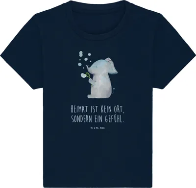 Produktbild von Mr. & Mrs. Panda  T-Shirt Elefant Seifenblasen 0. - 6. Monat - French Navy - Geschenk, Lustige Sprüche, Babyshirt, Liebesspruch, Kinder Shirt, Heimat, Liebe, Kleinkind