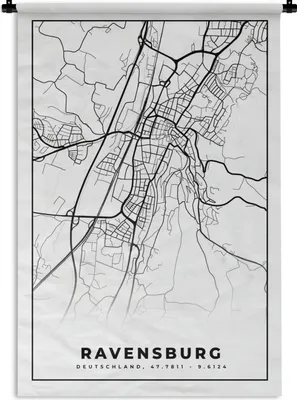 Produktbild von MuchoWow® Wandteppich Wandbehang Karte - Karte - Revensburg - Stadtplan 90x135 cm Tapisserie Dekoration Wandtuch - Baumwolle - Wandskulptur
