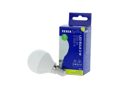 Obrázek produktu pro Tesla - LED žárovka miniglobe BULB, E14, 3W, 230V, 250lm, 25 000h, 3000K teplá bílá, 220st