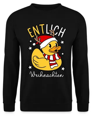 Produktbild von Spreadshirt Entlich Weihnachten | Ente Mit Weihnachtsmütze Uni Pullover, S, Schwarz