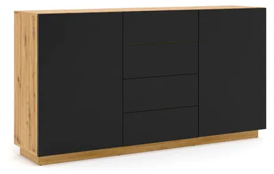 Immagine prodotto di Mobile buffet Aurus con 4 cassetti e 2 ante, finitura effetto legno e colore nero, 164 cm