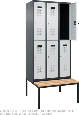 Produktbild von Umkleideschrank Schließfachschrank Spind mit Bank und 3 Abteilen à 30 cm