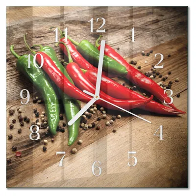 Produktbild von Tulup Glasuhr Wanduhr Küchenuhr Echt-Glas 30x30 cm Modern Dekorativ Geräuschlos Weiße Zeiger - Chilischoten