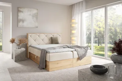 Produktbild von MEBLINI Boxspringbett mit Bettkasten - Gepolstert Doppelbett mit Matratze und Topper - Polsterbett mit Stauraum - Bett mit Kopfteil - Stauraumbett - LOFTY 12 - 140x200 - H3/Creme Samt