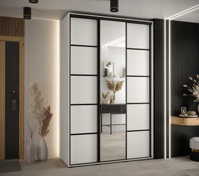 Produktbild von Kleiderschrank YVONA 5 - 150/45 cm, weiß/schwarz