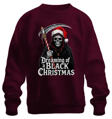 Obrázok produktu pre Dreaming of a Black Christmas Sensenmann Skelett düster Gothic Uni mikina, bordová, L